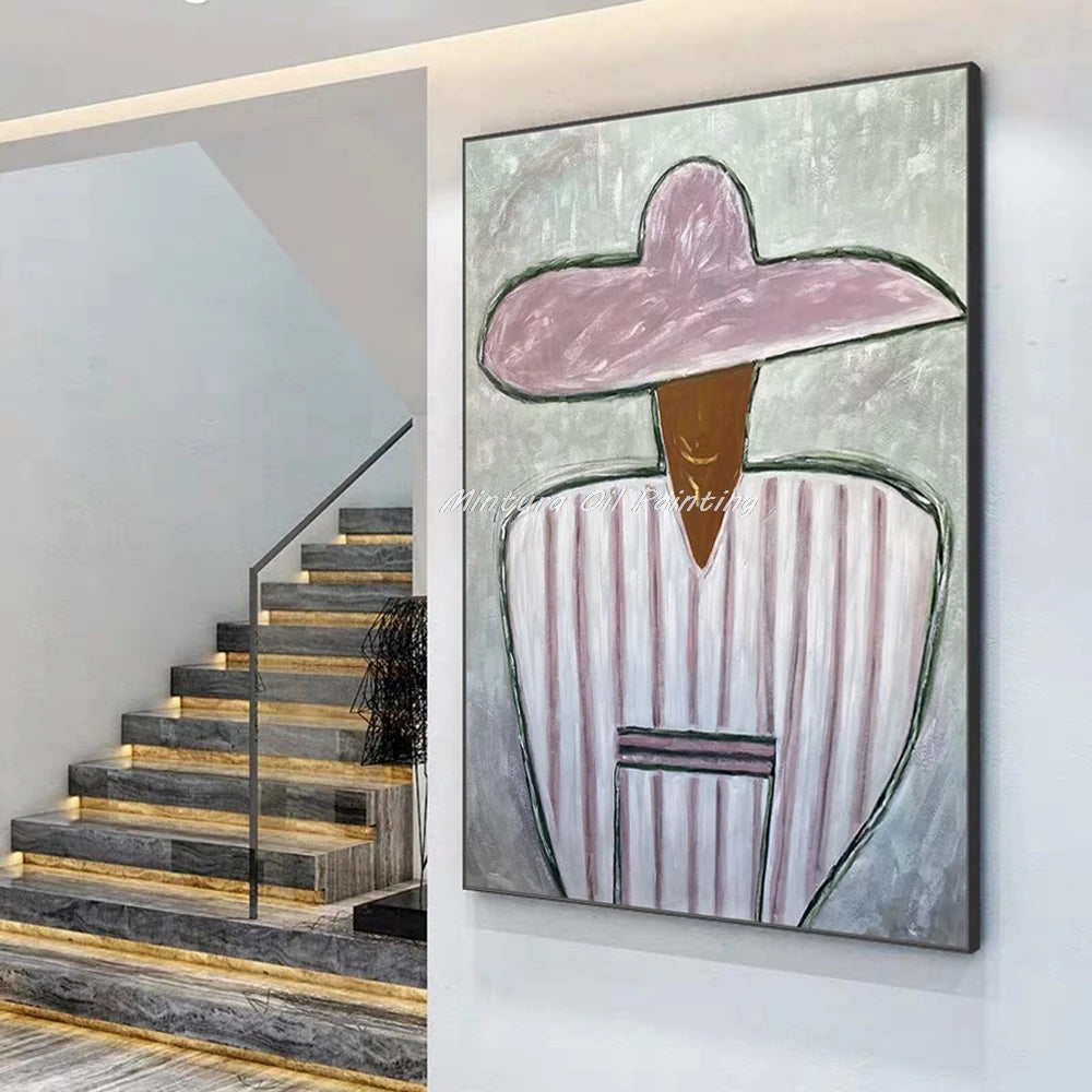 Mintura,Handpainted Cowboy Oil Paintings on Canvas,Modern Home Decoration,Abstract Brown Poster,Wall Art Picture for Living Room