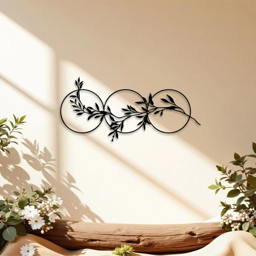 Vintage Iron Leaf Circle Wall Sculpture - Modern Botanical Metal Art for Living Room, Elegant Home Decor Gift
