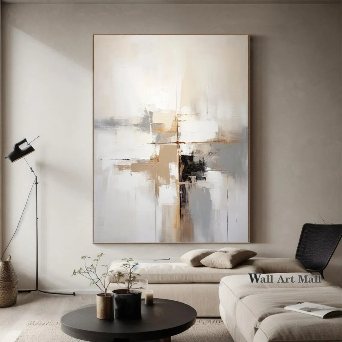 Large Abstract Black and Brown Minimalist Canvas Painting Wabi-sabi Handmade Painting Geometric Painting Gold Texture Wall Art