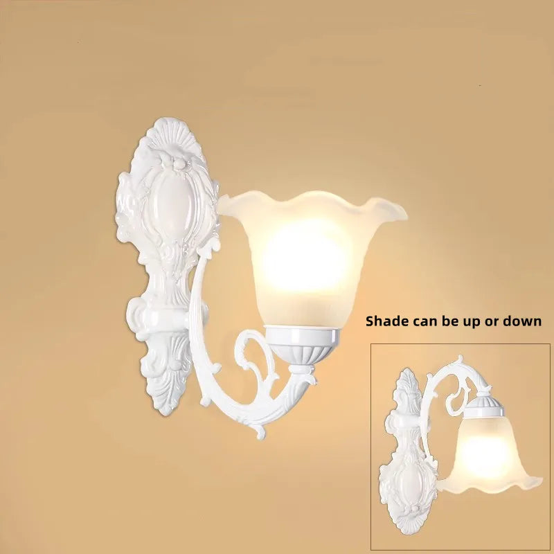 European Wall Lamp LED Sconce Light E27 Retro Metal White Glass Shade For Living Room Home Corridor Indoor Decorative Lighting