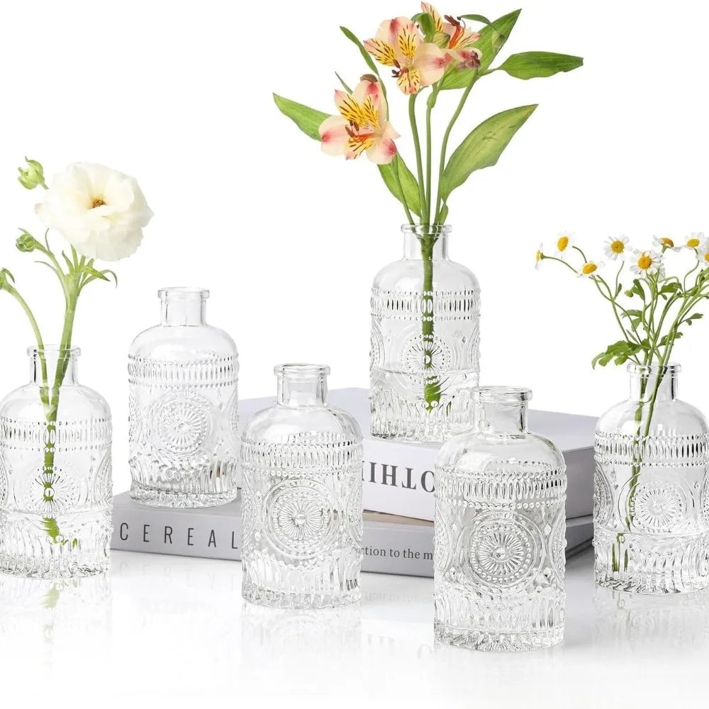 6pcs Vintage Vase Glass Hydroponic Flower Planter Small Vase Glass for Centerpieces Home Office Soft Decoration Wedding Decor