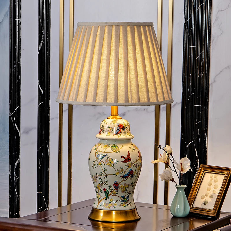 Magpie Chinese Flower And Bird Ceramic Table Lamp Living Room Bedroom Study Lamp Modern Retro Warm Table Lamp Bedside Lamp