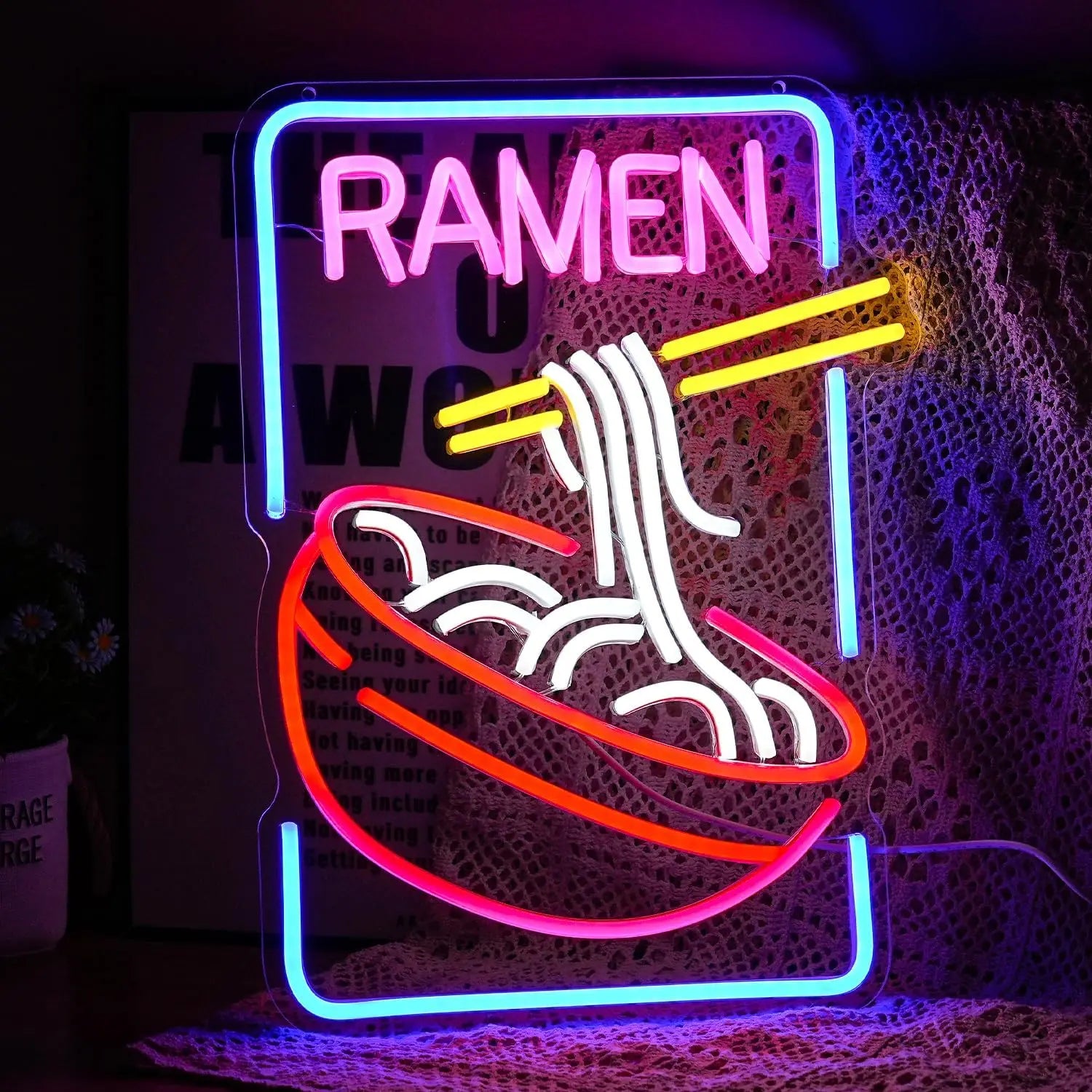 USB Dimmable Ramen Bowl Neon Sign with Noodles and Chopsticks LED Light for Japanese Restaurant Kitchen Decor Vibrant Wall Art