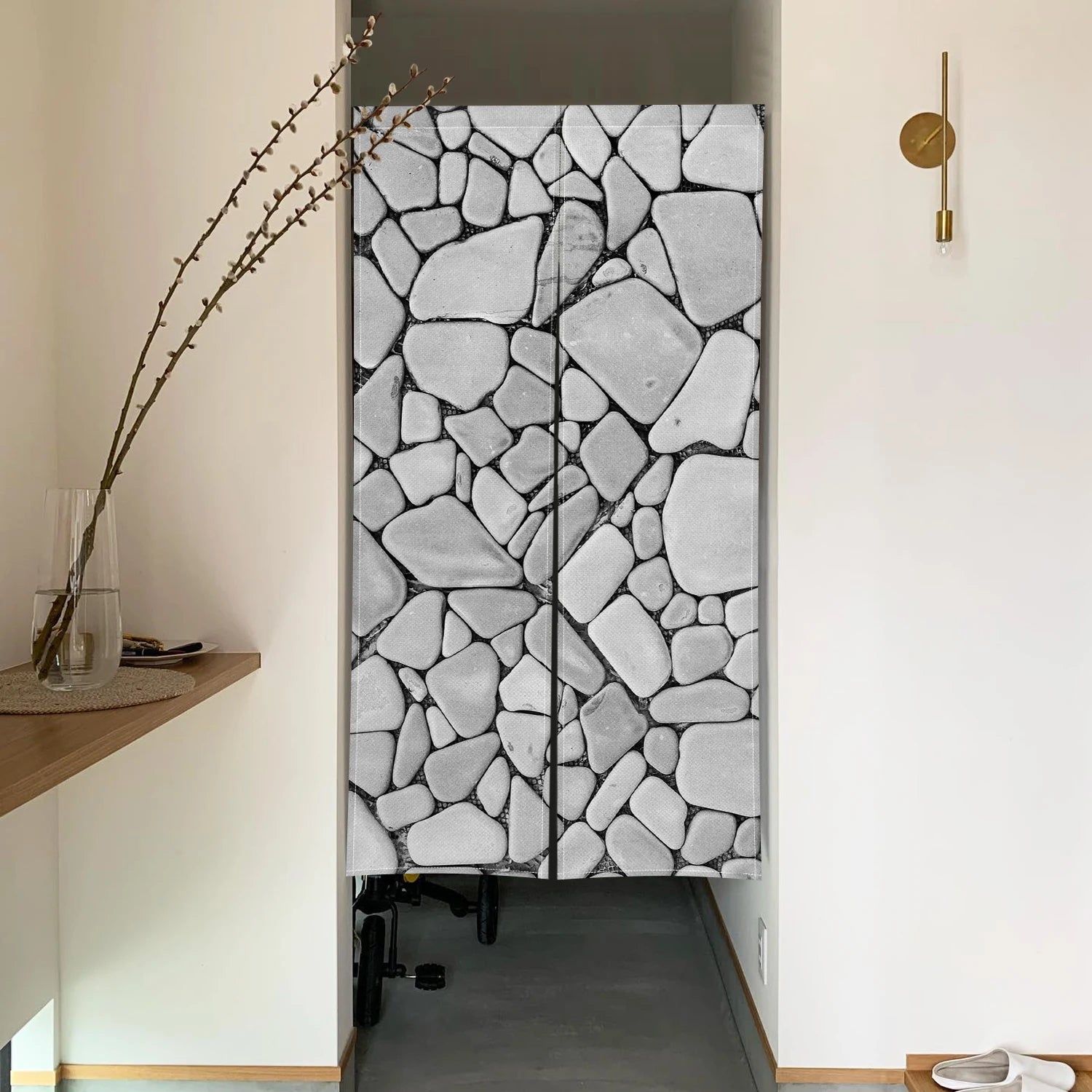 Retro Brick Noren Door Curtains Natural Stone Texture Vintage Red Linen Doorway Curtains Home Decor Room Divider Half-curtains