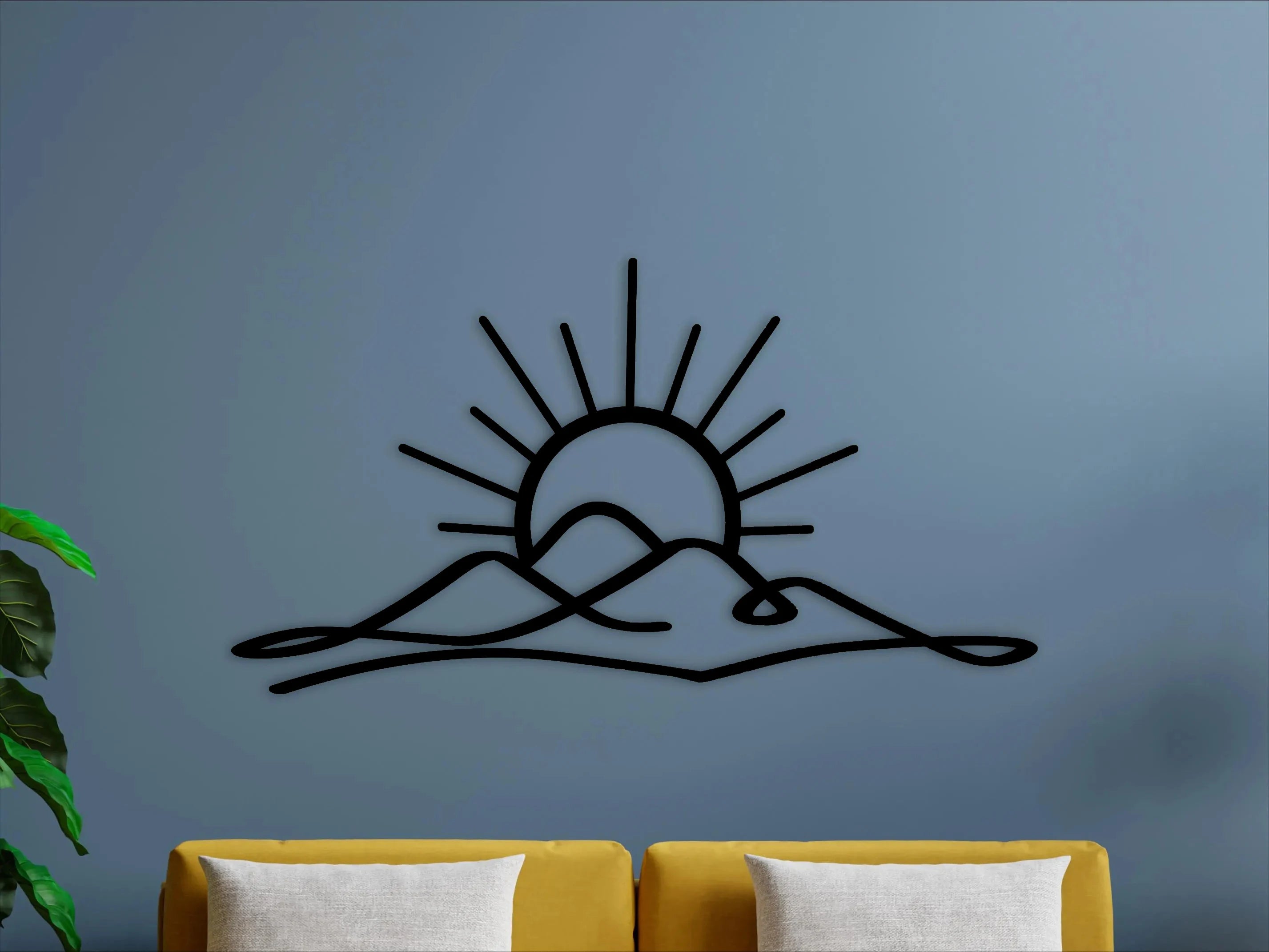 Sunset Wall Art Metal Decor Sun Behind Mountains Boho Wall Hanging