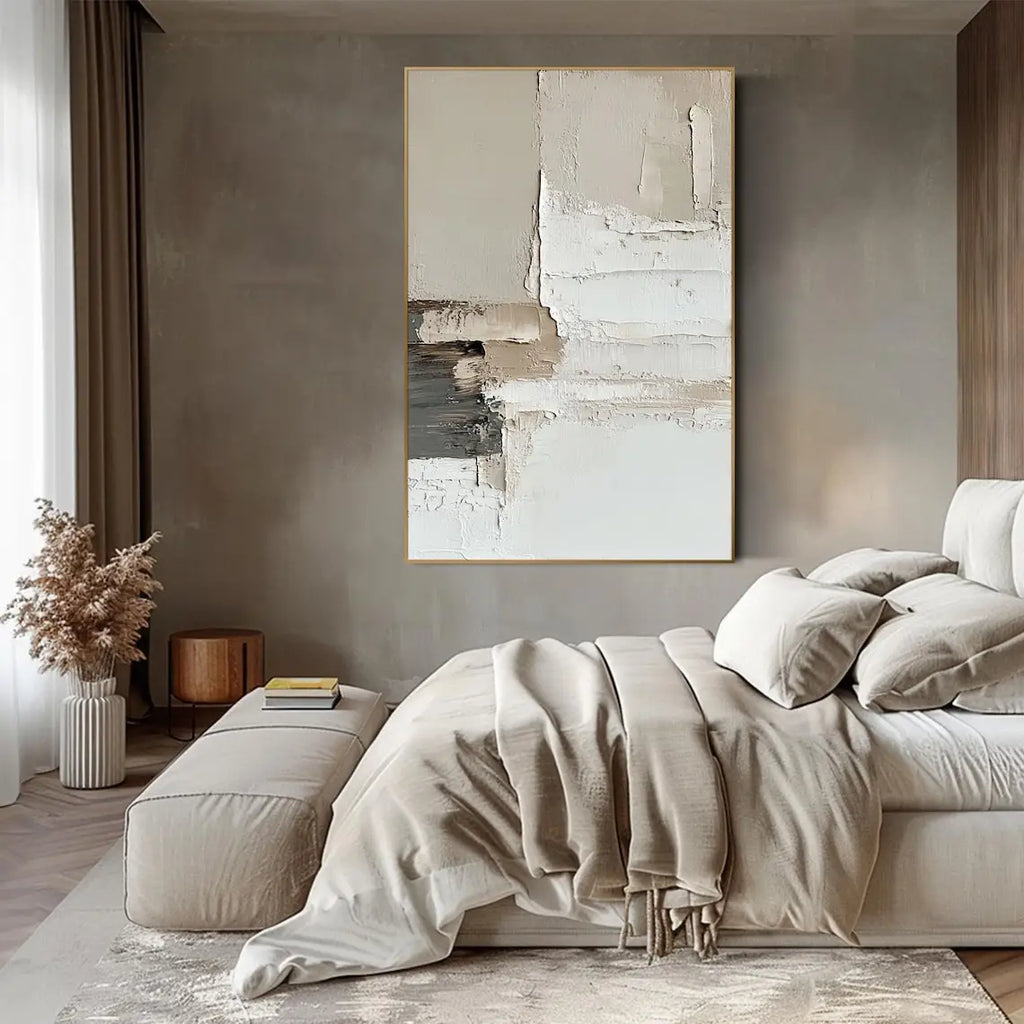 Neutral Textured Abstract Handmade Oil Painting Minimalist Modern Wall Art Beige White Canvas Art for Living Room Bedroom Decor