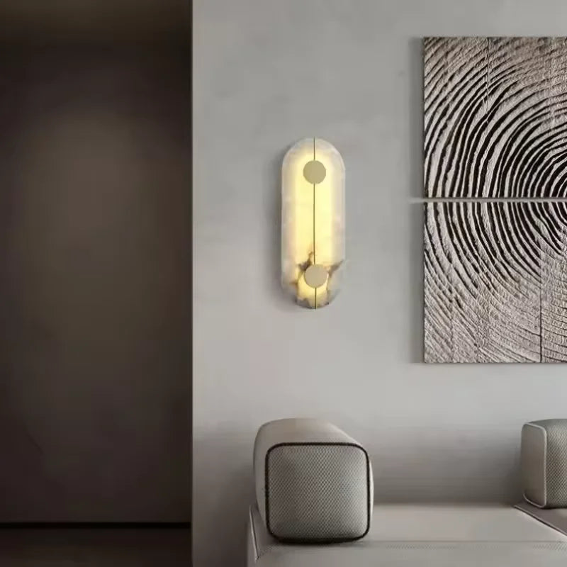 Nordic Modern Marble Stone Wall Lamp Alabaster Living Room Gold Copper Home Indoor Decoration LED Sconce Bedroom Bedside