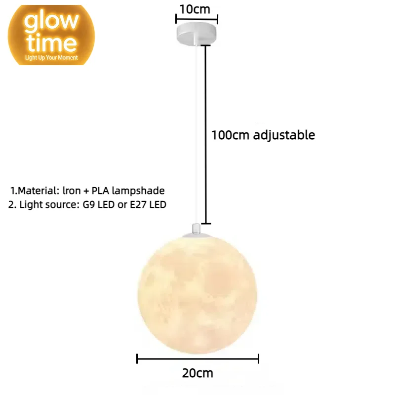 Nordic Moon Pendant Light LED Hanging Lamp with E27 Modern Chandelier Indoor Home Decor for Bedroom Living Room Bedside Lighting