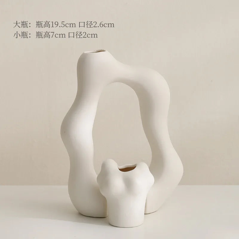 2Pcs/set Ceramic Vase Craftts Decorative Dry Flower Foyer Art Arrangement Home Decor Accessories