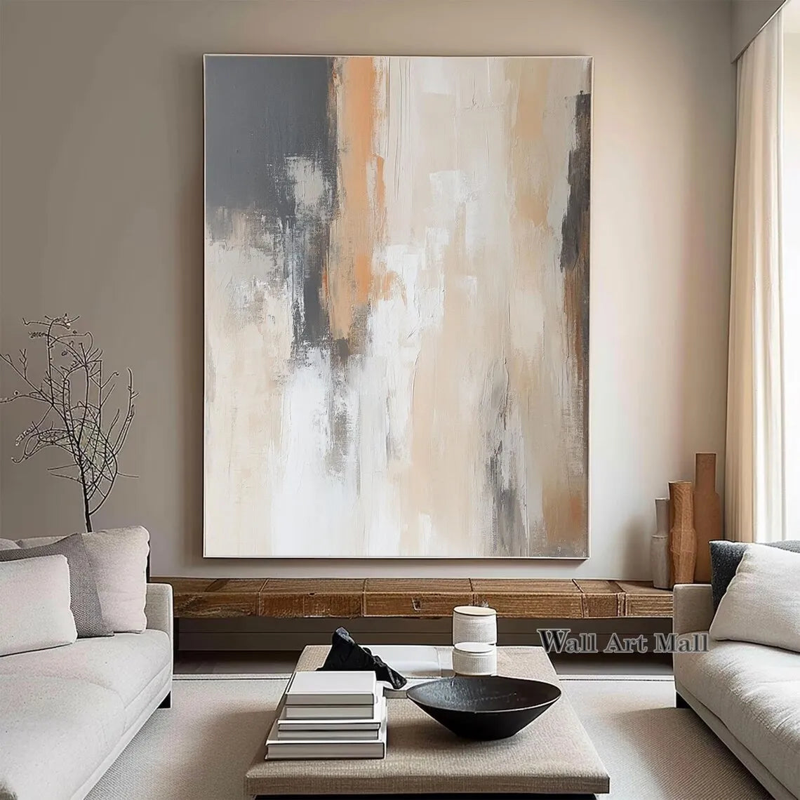 Large Abstract Black and Brown Minimalist Canvas Painting Wabi-sabi Handmade Painting Geometric Painting Gold Texture Wall Art