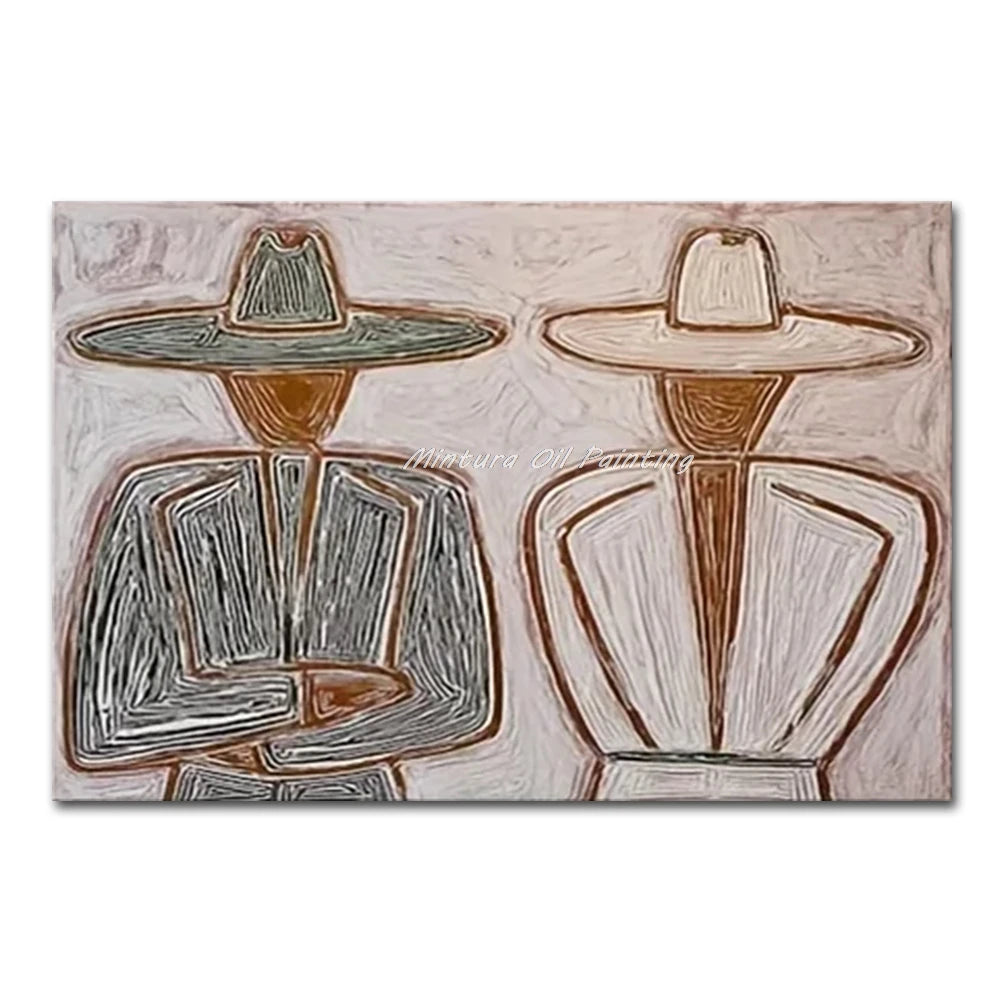 Mintura,Handpainted Cowboy Oil Paintings on Canvas,Modern Home Decoration,Abstract Brown Poster,Wall Art Picture for Living Room