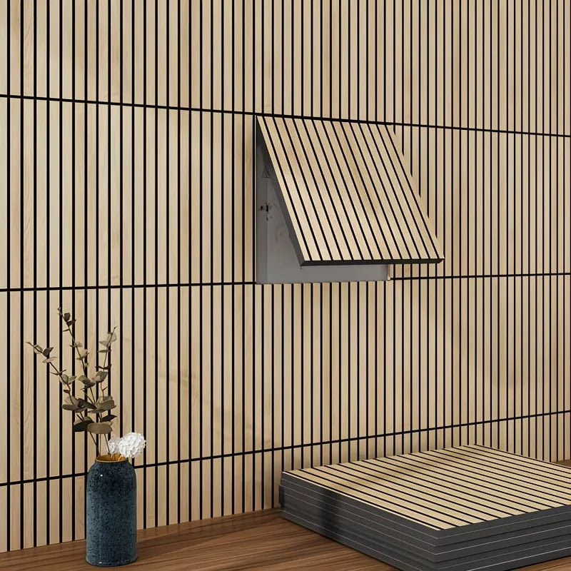 10PCS Peel and Stick Wood Slat Wall Panels Decorative Wall Panels Self Adhesive Slat Acoustic Textured Panel Soundproof
