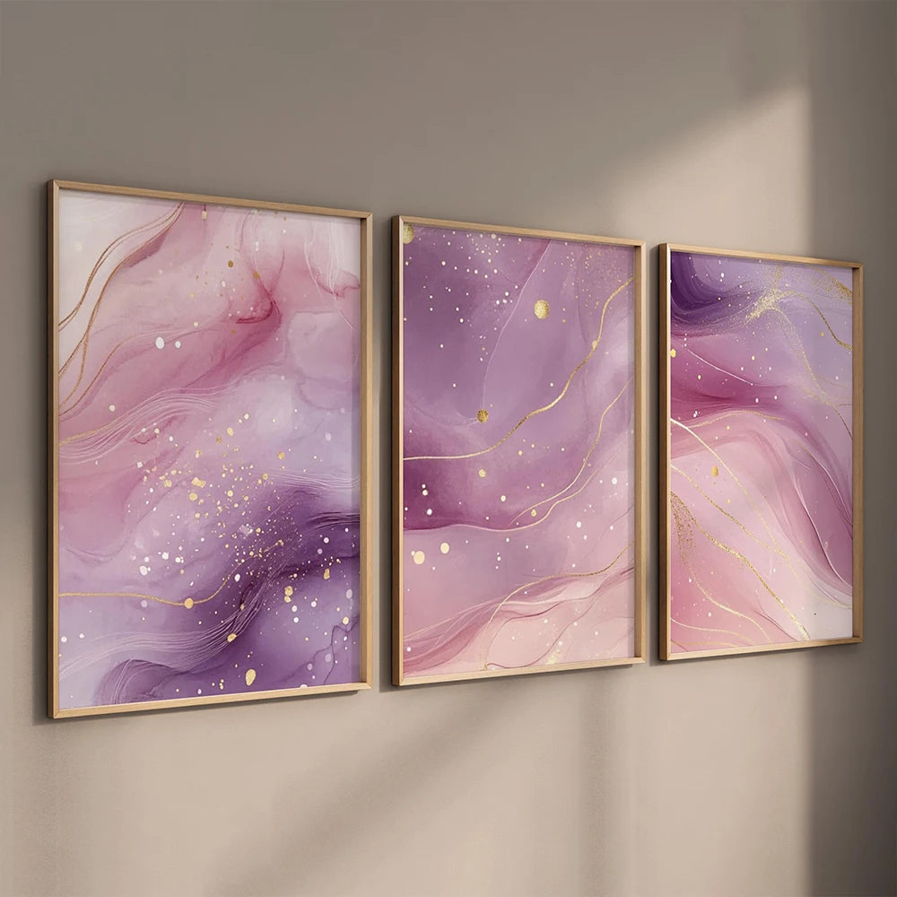 Pink Marble Wall Art Set Abstract Gold Accent Prints Wall Art Decor Canvas Poster Prints Home Bedroom Living Room Decoration