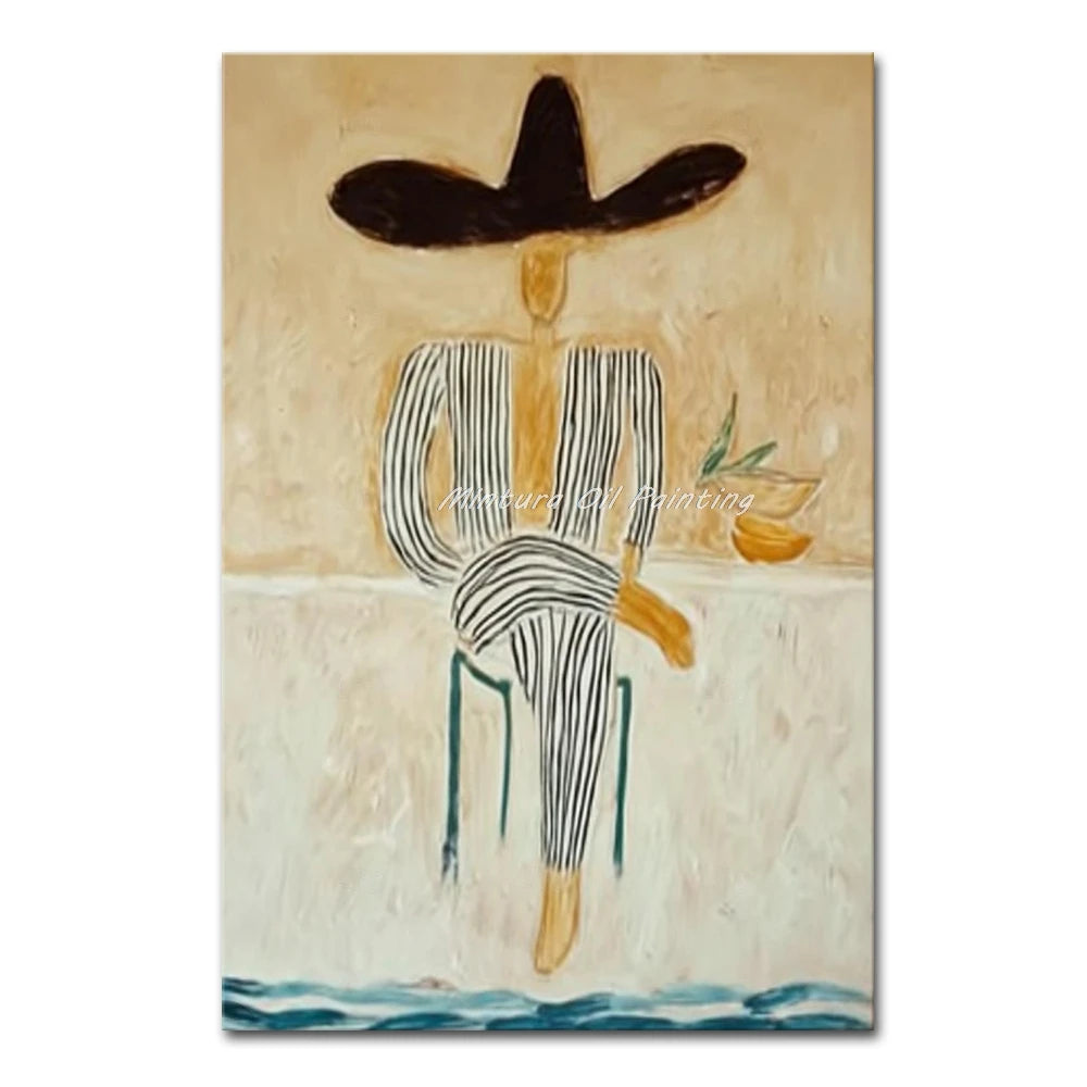 Mintura,Handpainted Cowboy Oil Paintings on Canvas,Modern Home Decoration,Abstract Brown Poster,Wall Art Picture for Living Room