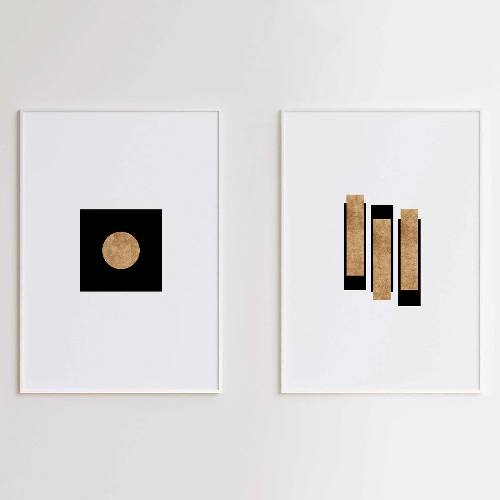 2pcs Modern Wabi-Sabi Geometric Frameless Posters White, and Gold Abstract Frameless Canvas for Home, Bedroom, and Office Decor