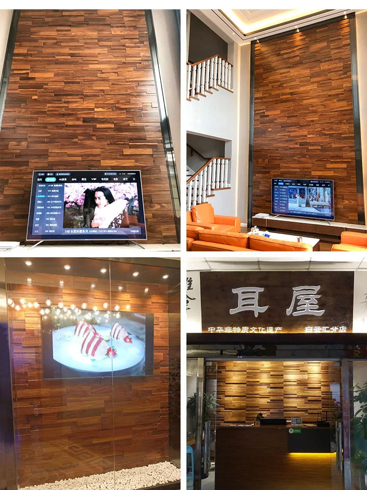 Natural Teak Wood Mosaic Tile 90x30cm Acoustic Wooden Panels 4Pcs/Box for Home Office Interior Wall Art Decor 2025 New Arrival