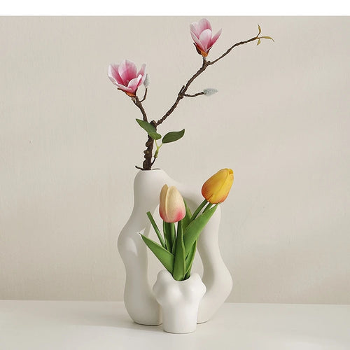 2Pcs/set Ceramic Vase Craftts Decorative Dry Flower Foyer Art Arrangement Home Decor Accessories