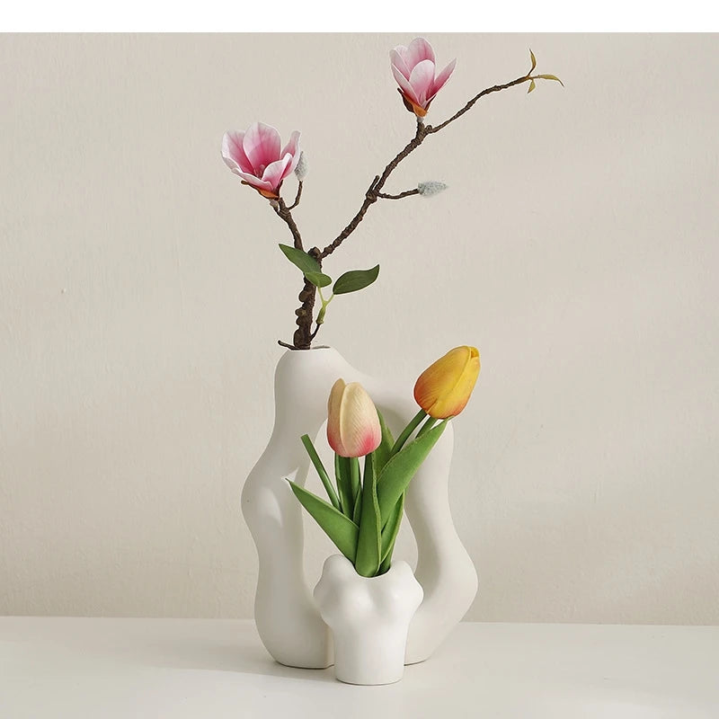 2Pcs/set Ceramic Vase Craftts Decorative Dry Flower Foyer Art Arrangement Home Decor Accessories