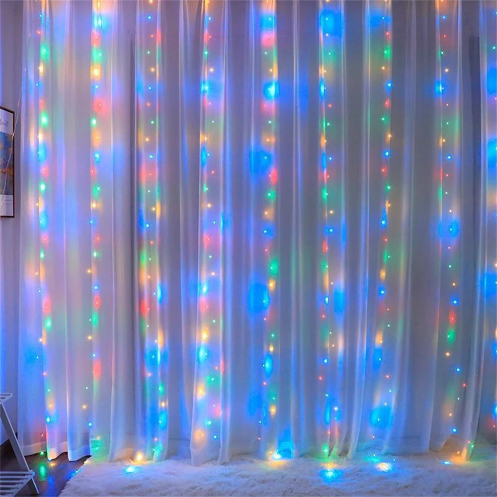 Curtain LED String Lights Garland Battery Festoon 8 Lighting Modes Fairy Garland Lights Christmas Decoration for Bedroom Home