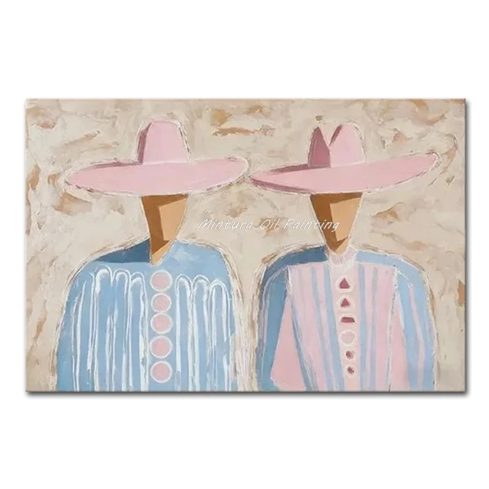 Mintura,Handpainted Cowboy Oil Paintings on Canvas,Modern Home Decoration,Abstract Brown Poster,Wall Art Picture for Living Room