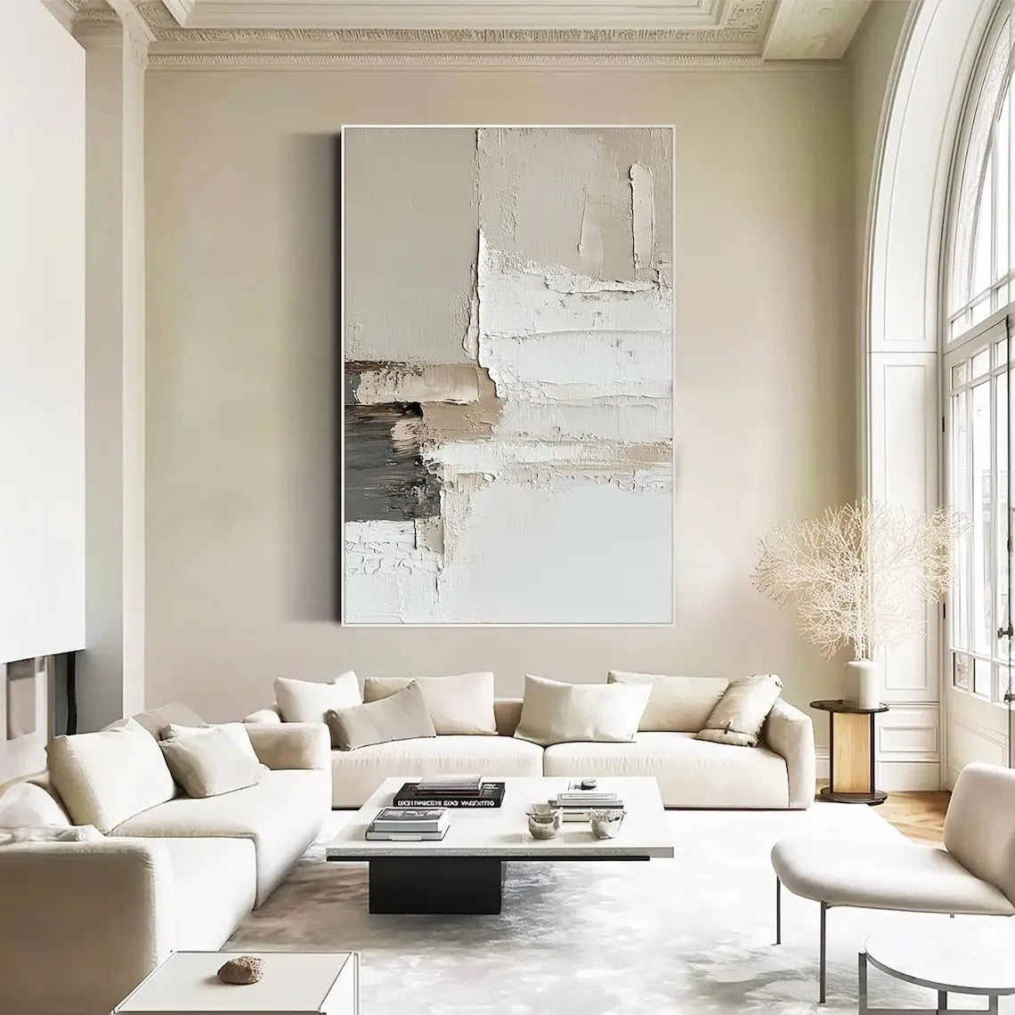 Neutral Textured Abstract Handmade Oil Painting Minimalist Modern Wall Art Beige White Canvas Art for Living Room Bedroom Decor