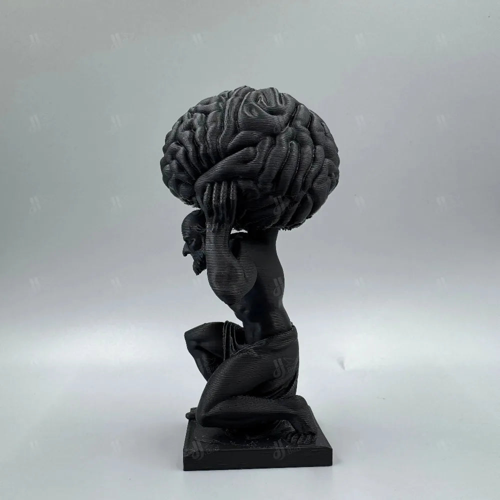 1pc Black "Mind Over Matter" Brain-Bearer Art Figurine, suitable for philosophical study decor & distinctive office display.