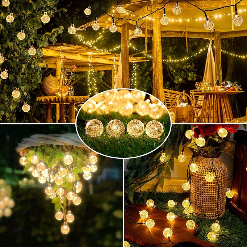 LED Crystal Ball String Fairy Lights Battery Operated Holiday Wedding Garland Lamp for Garden Christmas Home Bedroom Decoration