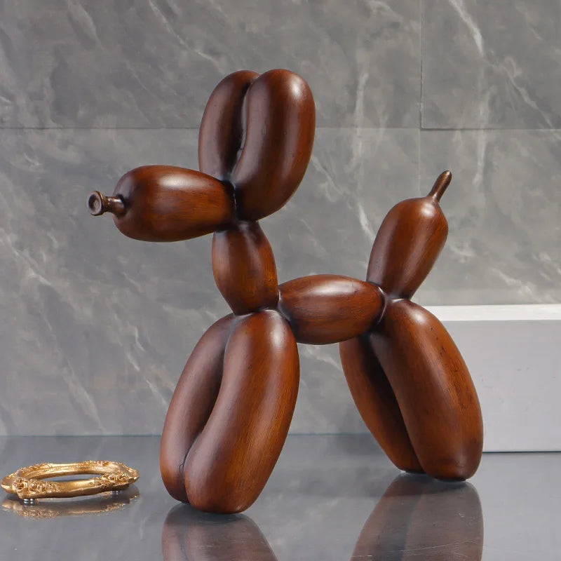 Wood Grain Balloon Dog Sculpture Resin Craft Decorative Piece Suitable for Bedrooms, Living Rooms, and Study Rooms
