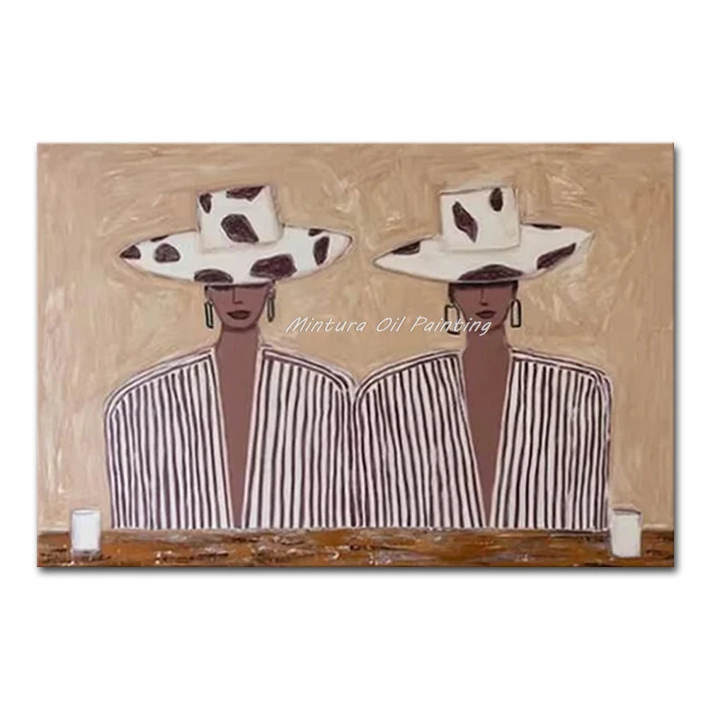 Mintura,Handpainted Cowboy Oil Paintings on Canvas,Modern Home Decoration,Abstract Brown Poster,Wall Art Picture for Living Room
