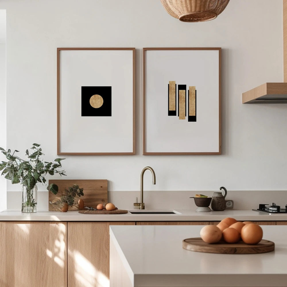 2pcs Modern Wabi-Sabi Geometric Frameless Posters White, and Gold Abstract Frameless Canvas for Home, Bedroom, and Office Decor