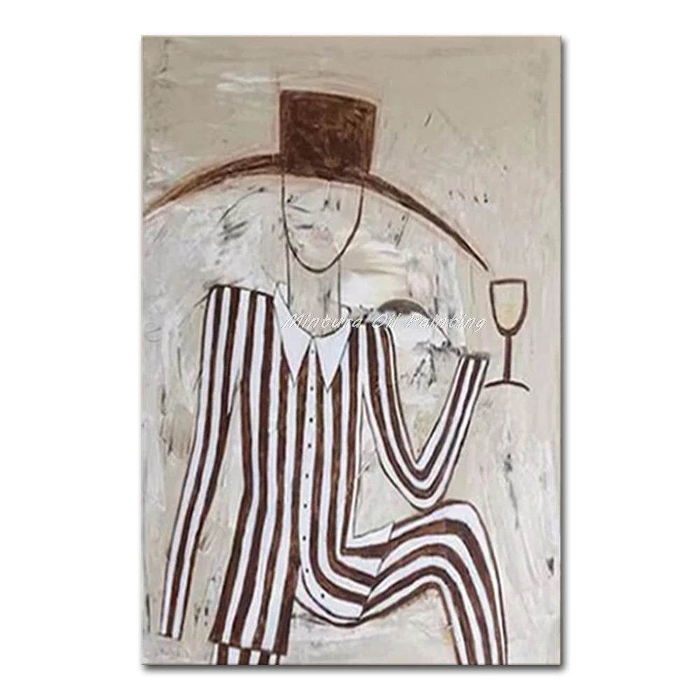 Mintura,Handpainted Cowboy Oil Paintings on Canvas,Modern Home Decoration,Abstract Brown Poster,Wall Art Picture for Living Room