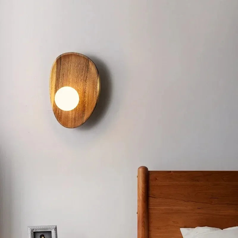 2026 Natural Wood Wall Sconce Glass Shade LED Retro Nordic Minimalist for Living Room Bedroom Corridor Foyer