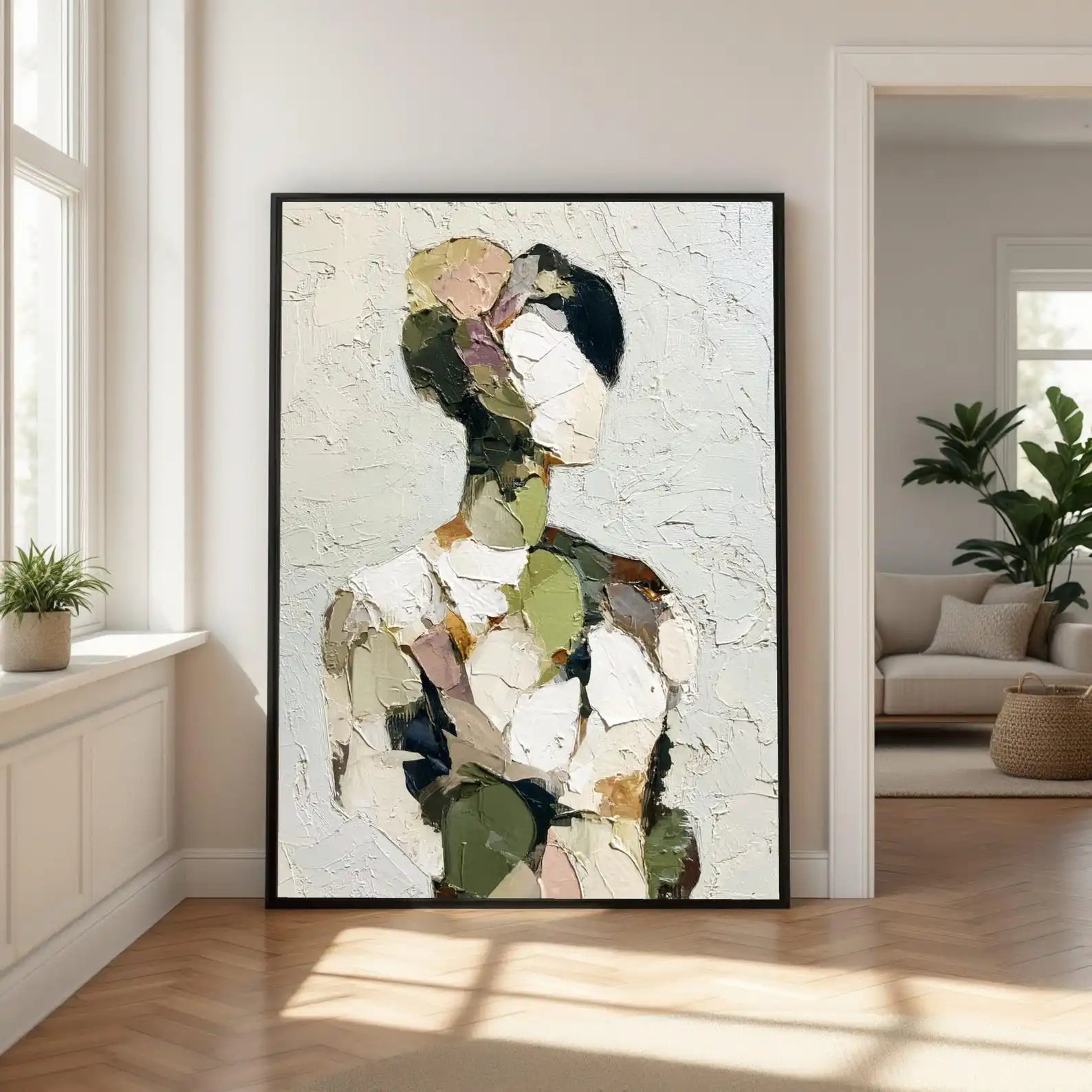 Mhemyo Original Hand Painted Cubist Oil Painting Abstract Geometric Textured Canvas Mid Century Modern Wall Art For Living Decor