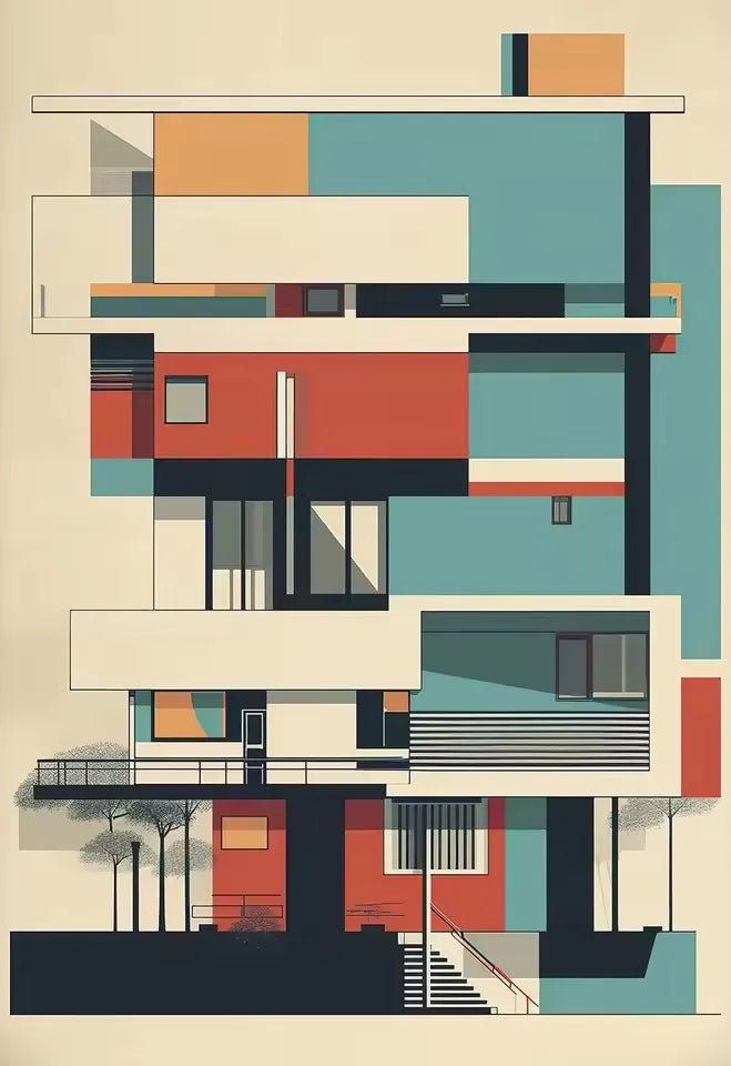 Minimalist Fallingwater House Bauhaus Classic Architecture Abstract Poster Canvas Painting Wall Art Pictures Living Home Decor