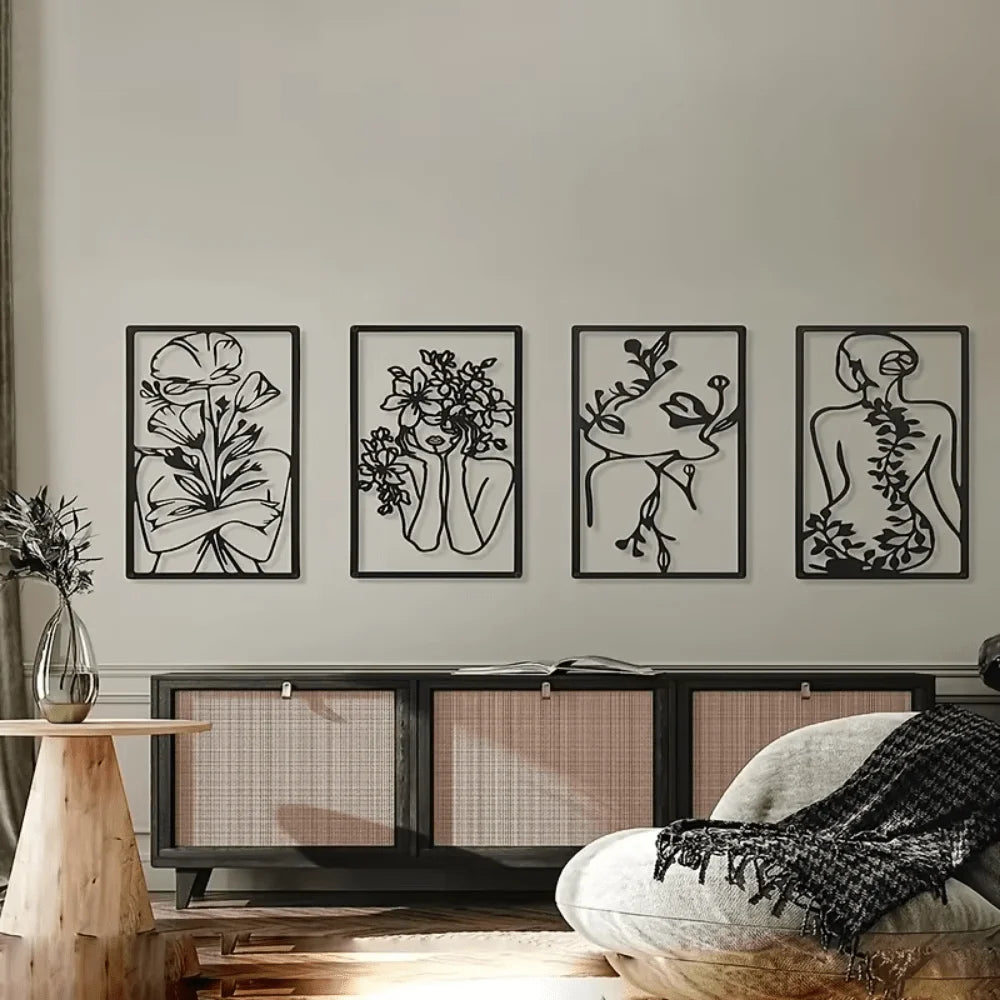 CIFbuy™ 4pcs Minimalist Metal Wall Art | Modern Abstract Female Figure Decor – Bedroom, Bathroom & Living Room Sculptures