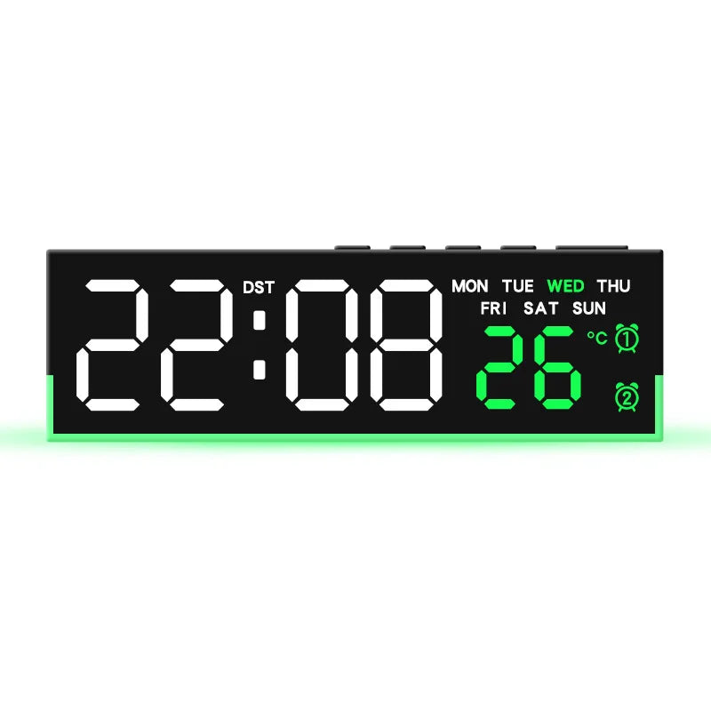 USB Powered Digital Alarm Clock with Mood Light TEMP  Date Week 2 Alarms Auto Dimmable Snooze Table Clock 12/24H DST LED Clock