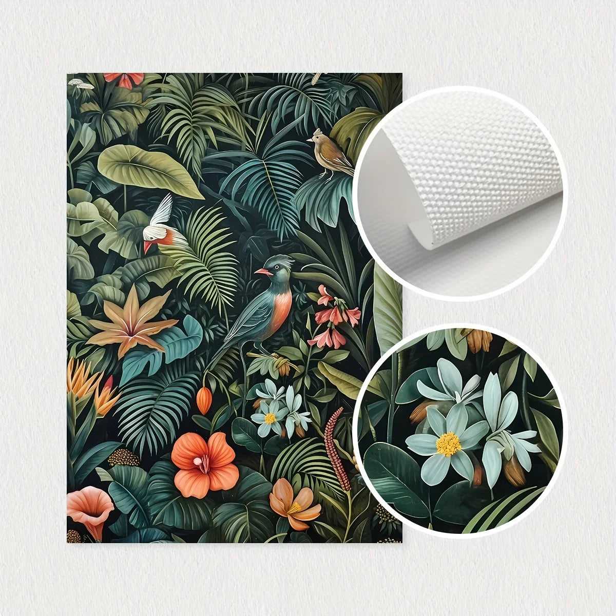 3pcs Set Vintage Jungleland Flower Henry Rousseau Inspired Wall Art Canvas Print,Plant Print Poster,Tropical Jungle Wall Art,Vintage Wall Art,Spring Decor,Living Room Gift,Home Decor,Flower and Leaves Woodland Wall Decor,No F