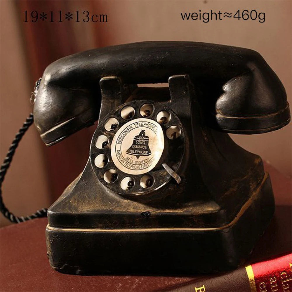 Antique Telephone Resin Sculpture - Distressed ZAKKA Desk Decor with Soil Effect, Vintage Industrial Office Ornament