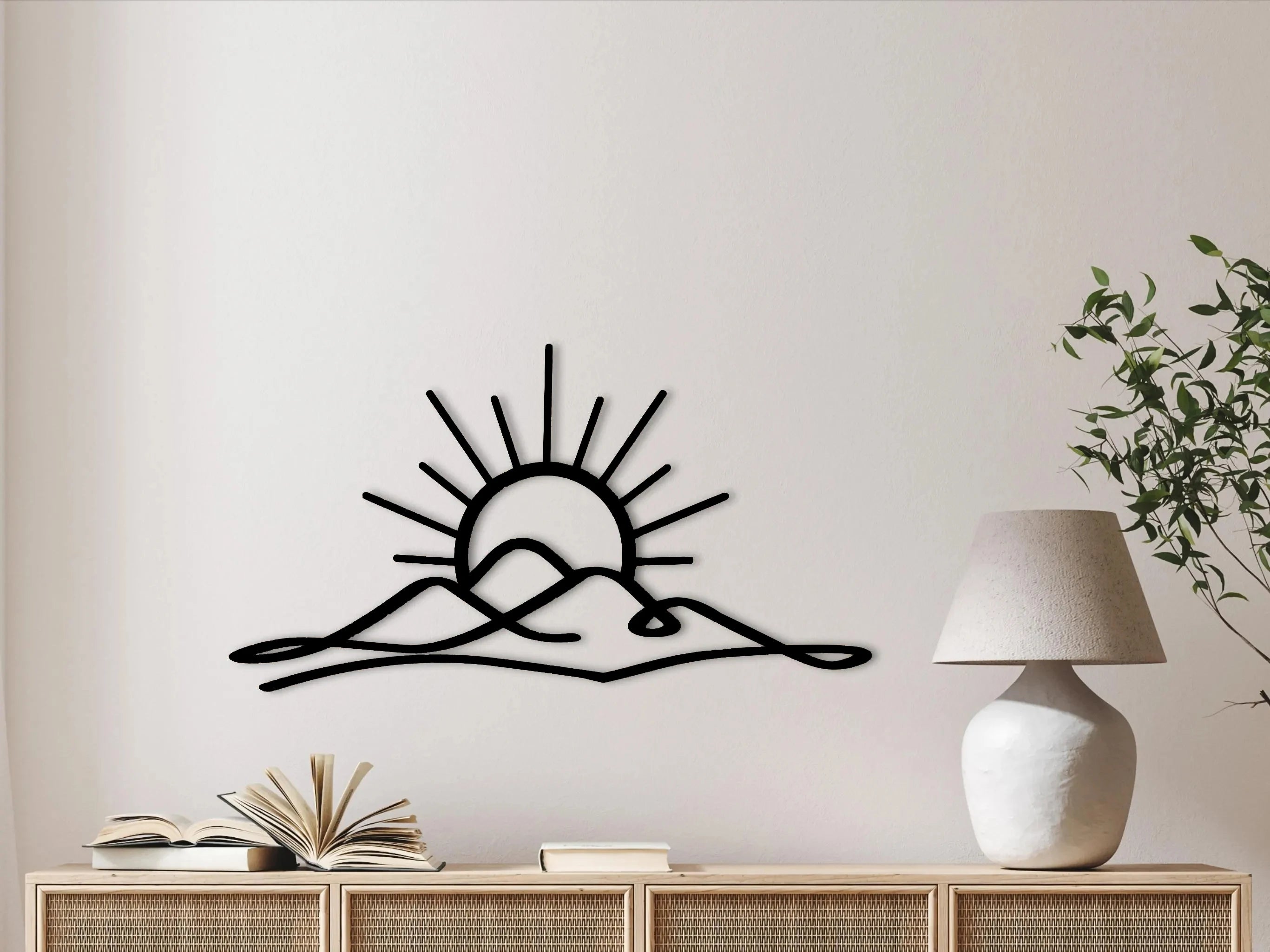 Sunset Wall Art Metal Decor Sun Behind Mountains Boho Wall Hanging