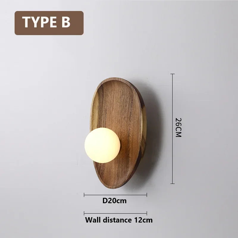 2026 Natural Wood Wall Sconce Glass Shade LED Retro Nordic Minimalist for Living Room Bedroom Corridor Foyer