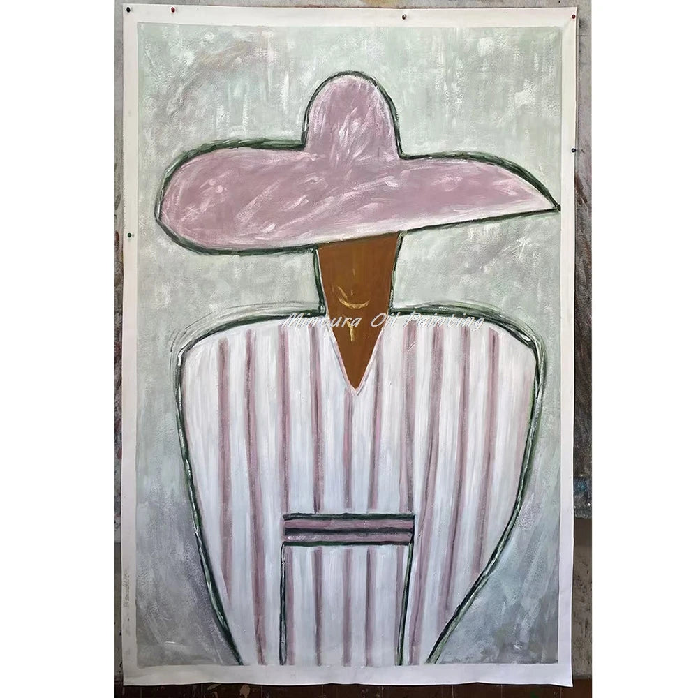 Mintura,Handpainted Cowboy Oil Paintings on Canvas,Modern Home Decoration,Abstract Brown Poster,Wall Art Picture for Living Room