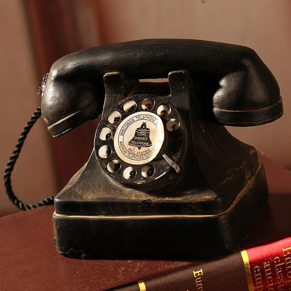 Antique Telephone Resin Sculpture - Distressed ZAKKA Desk Decor with Soil Effect, Vintage Industrial Office Ornament