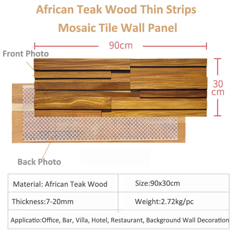 Natural Teak Wood Mosaic Tile 90x30cm Acoustic Wooden Panels 4Pcs/Box for Home Office Interior Wall Art Decor 2025 New Arrival