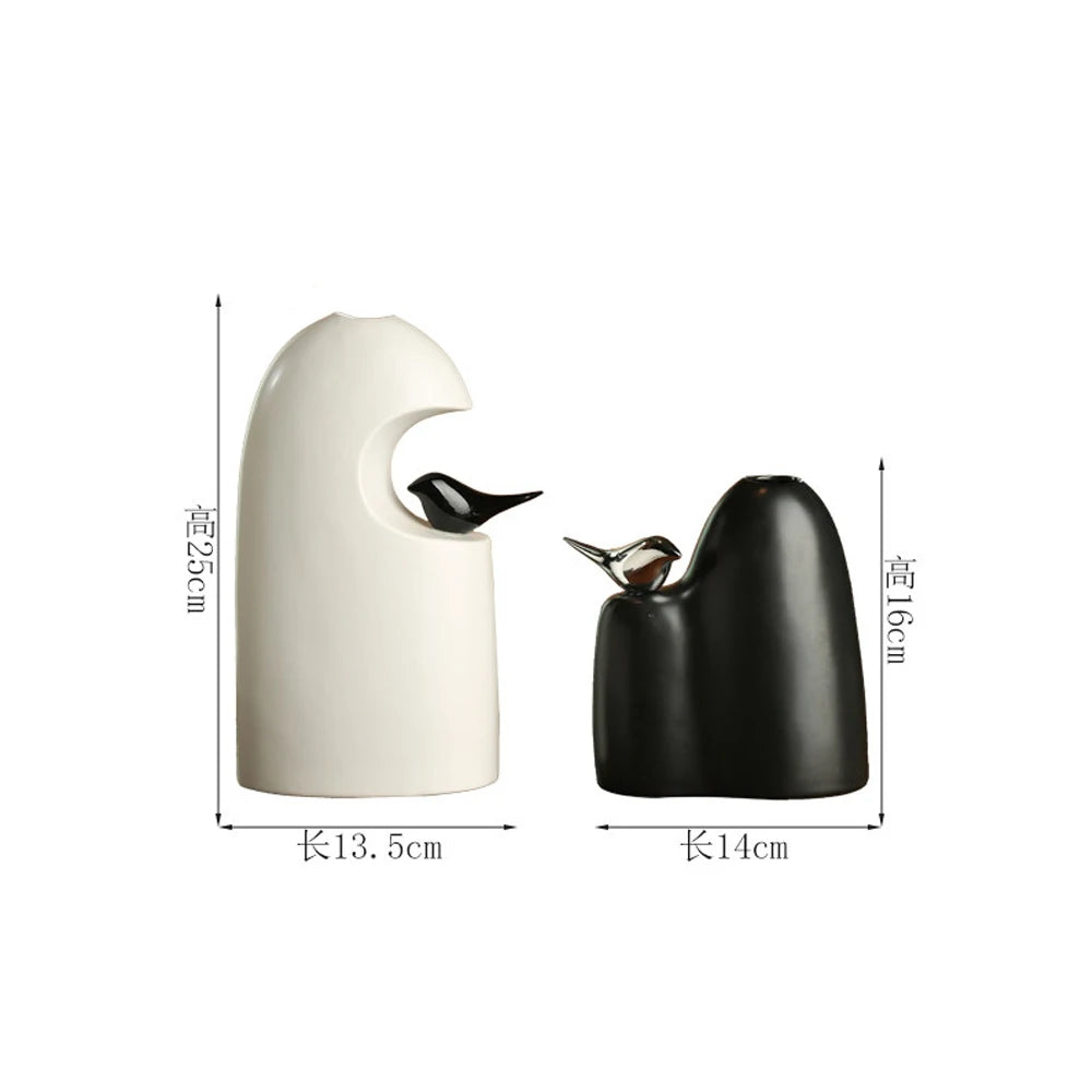Modern Ceramic Vase with Bird Sculpture Simple Vase for Home Living Room Decoration Flower Arrangement Accessories Ceramic Vase