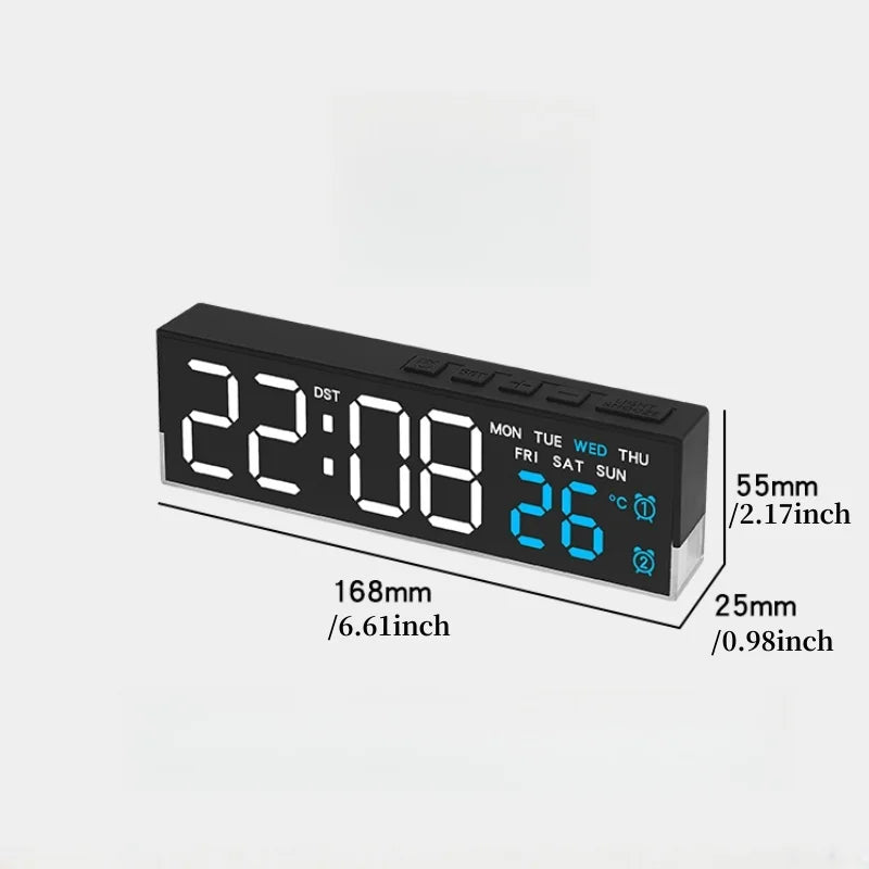 USB Powered Digital Alarm Clock with Mood Light TEMP  Date Week 2 Alarms Auto Dimmable Snooze Table Clock 12/24H DST LED Clock