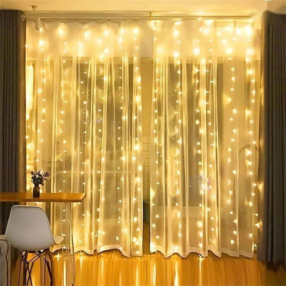 Curtain LED String Lights Garland Battery Festoon 8 Lighting Modes Fairy Garland Lights Christmas Decoration for Bedroom Home
