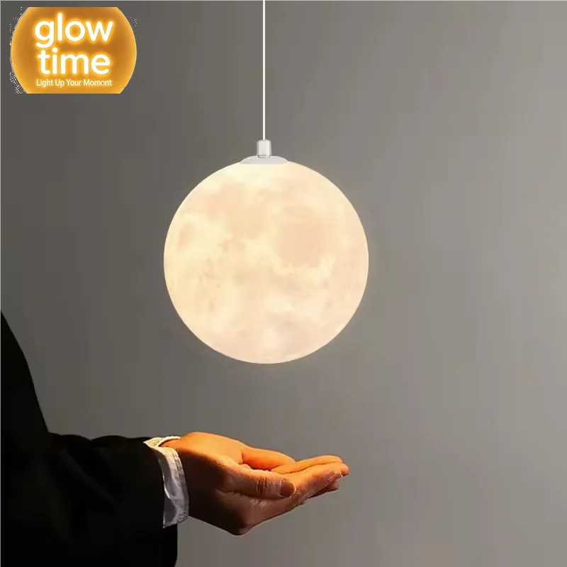 Nordic Moon Pendant Light LED Hanging Lamp with E27 Modern Chandelier Indoor Home Decor for Bedroom Living Room Bedside Lighting