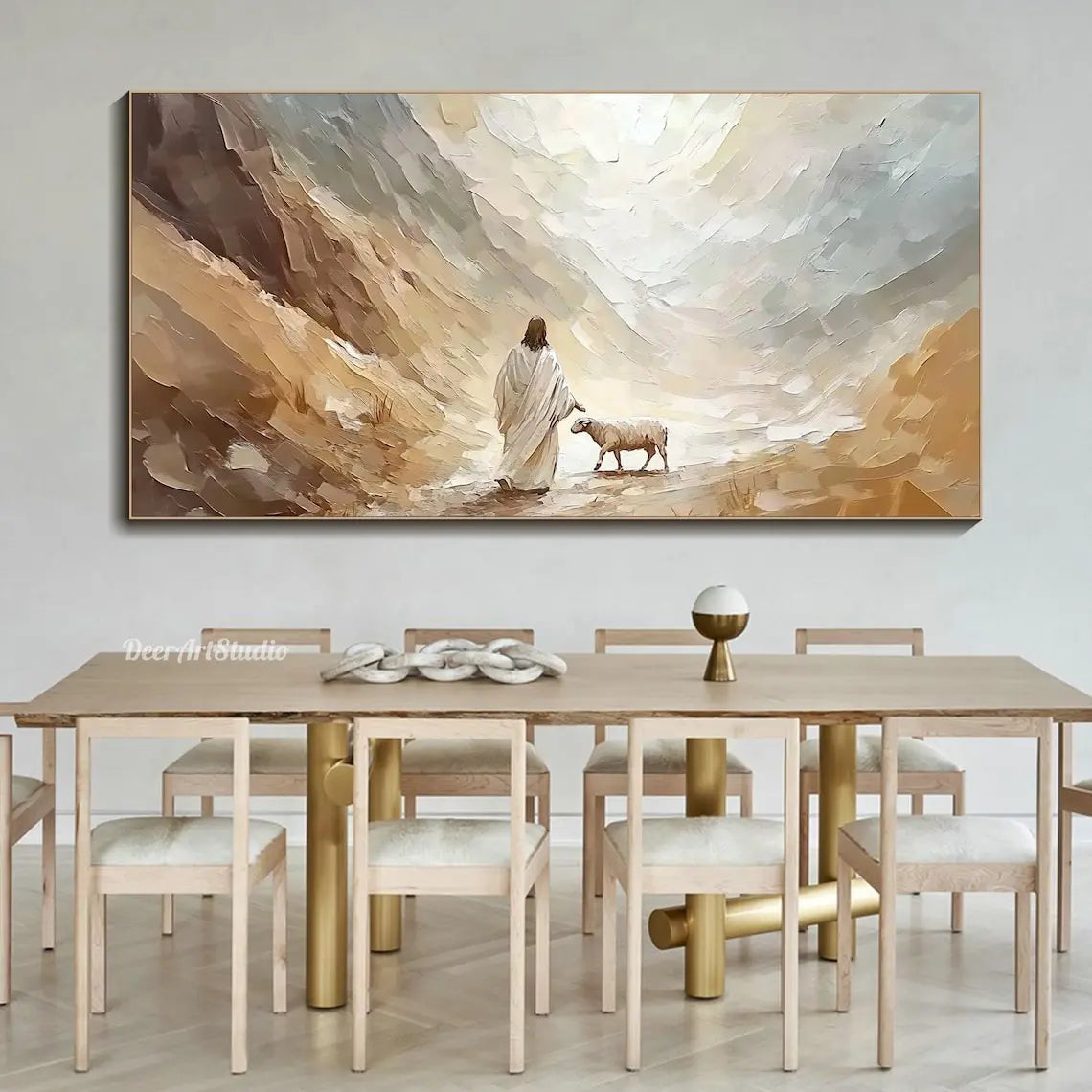 3D Textured Canvas Painting Wall Art Inspirational Pastel Jesus in Nature Oil Painting Christian Faith Wall Decor Wabi sabi Room