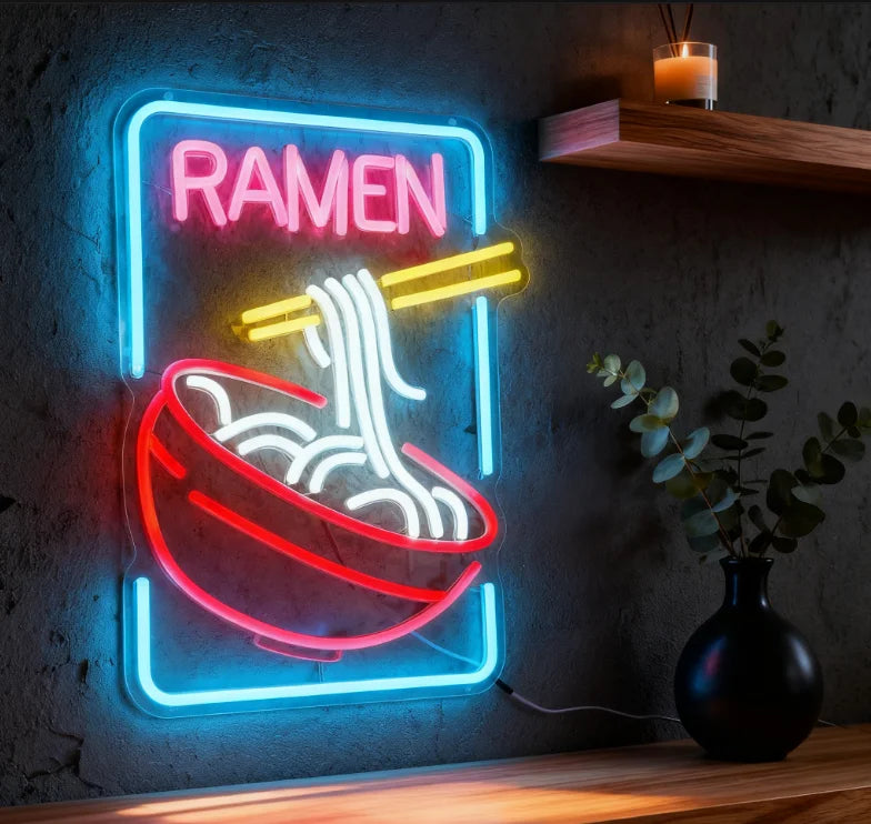 USB Dimmable Ramen Bowl Neon Sign with Noodles and Chopsticks LED Light for Japanese Restaurant Kitchen Decor Vibrant Wall Art