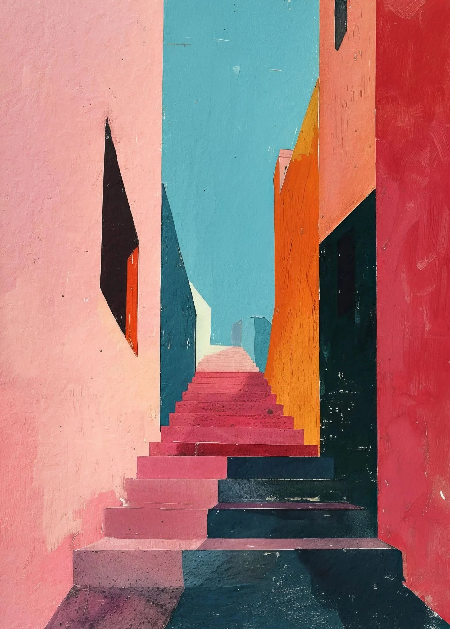 Pink Abstract Aesthetic Contemporary Greece Architecture Canvas Painting Mid Century Poster Print Wall Art Room Home Decor